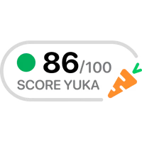 Badge officiel indiquant un Score Yuka de 86 sur 100 avec pastille verte et carotte.